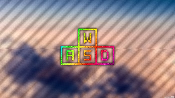 WASD keyboard keys pixel art on sky background