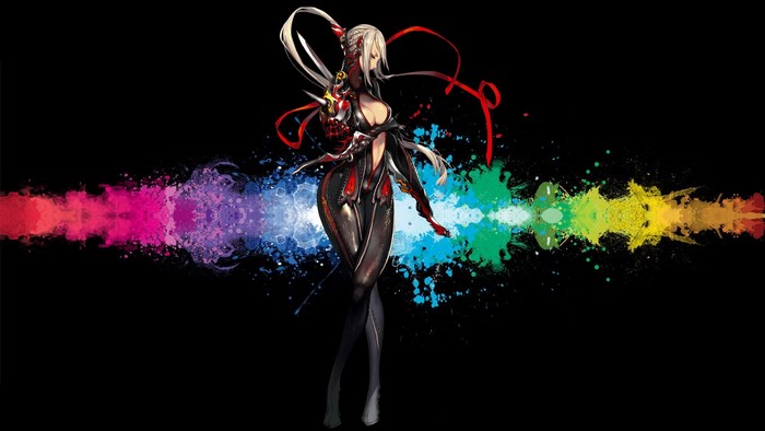 Blade & Soul character with colorful paint splatters