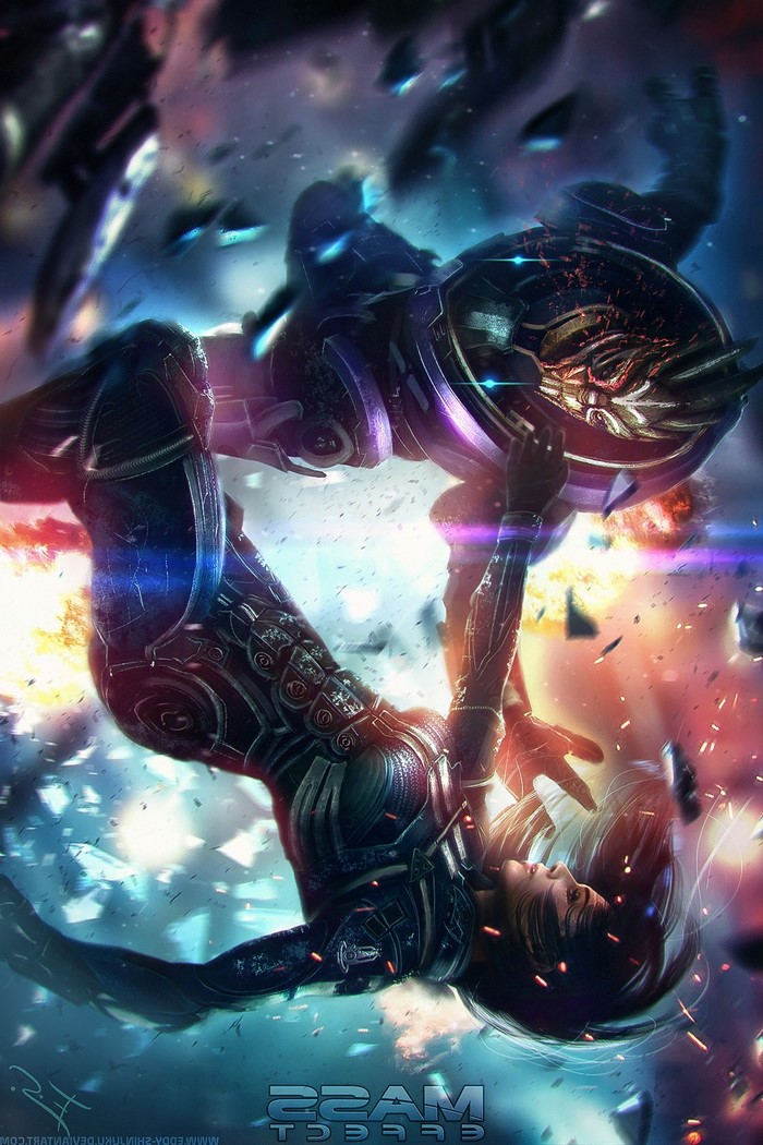 Commander Shepard from Mass Effect in combat