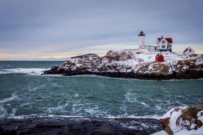 Nubble Lighthouse on a Snowy Winter Day