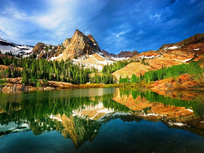 Mountain Lake Reflection with Pine Trees in Utah