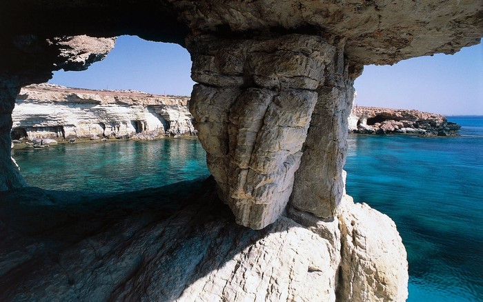 Sea caves and turquoise water in Cyprus