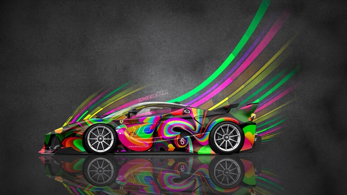 Colorful Ferrari Supercar with Abstract Light Trails