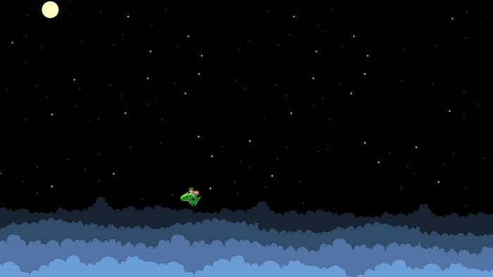 Pixel art night sky with moon, stars, and clouds