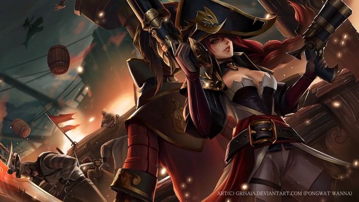 Miss Fortune from League of Legends on a pirate ship