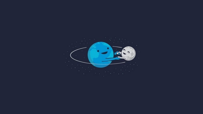 Planet and Moon dancing in space