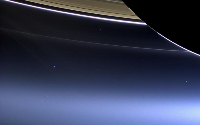 Saturn's rings and Earth from space