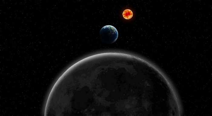 Moon, Earth, and Sun in Space