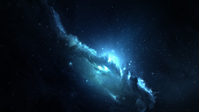 Blue nebula with stars in deep space