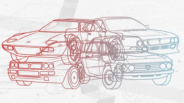 Lancia Stratos and Lancia Delta blueprint illustration