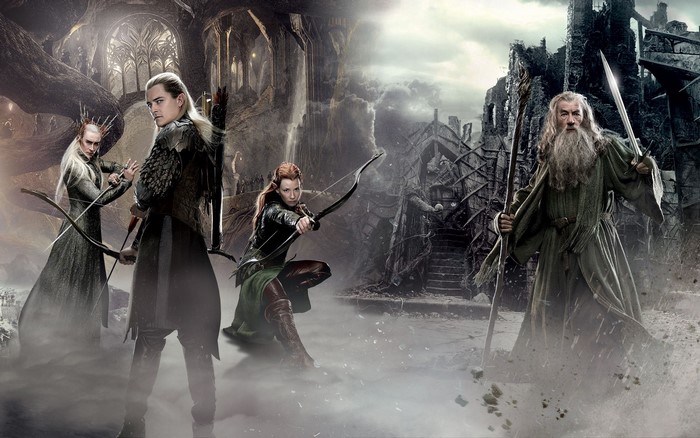 Gandalf, Legolas, Tauriel, and Thranduil from The Hobbit