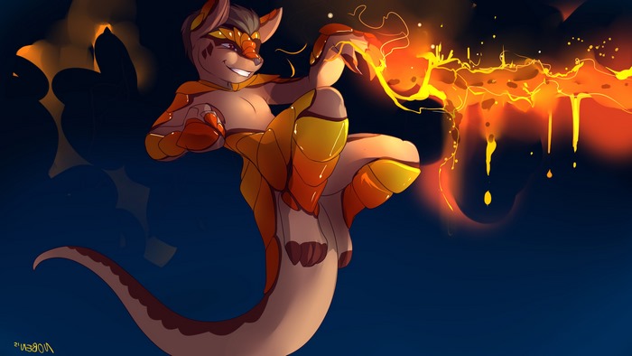 Anthro Character Casting Fiery Magic