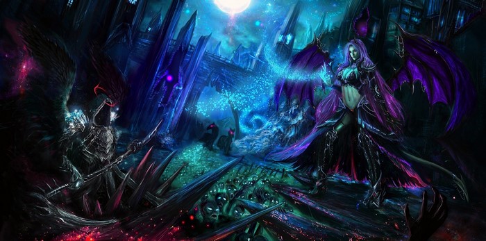 Fantasy art of a demoness and a grim reaper