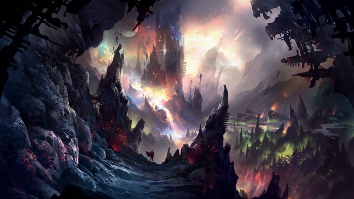 Fantasy art illustration of a colorful alien landscape
