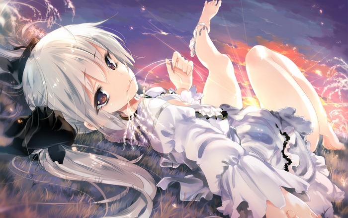Sora Kasugano from Yosuga no Sora lying in grass