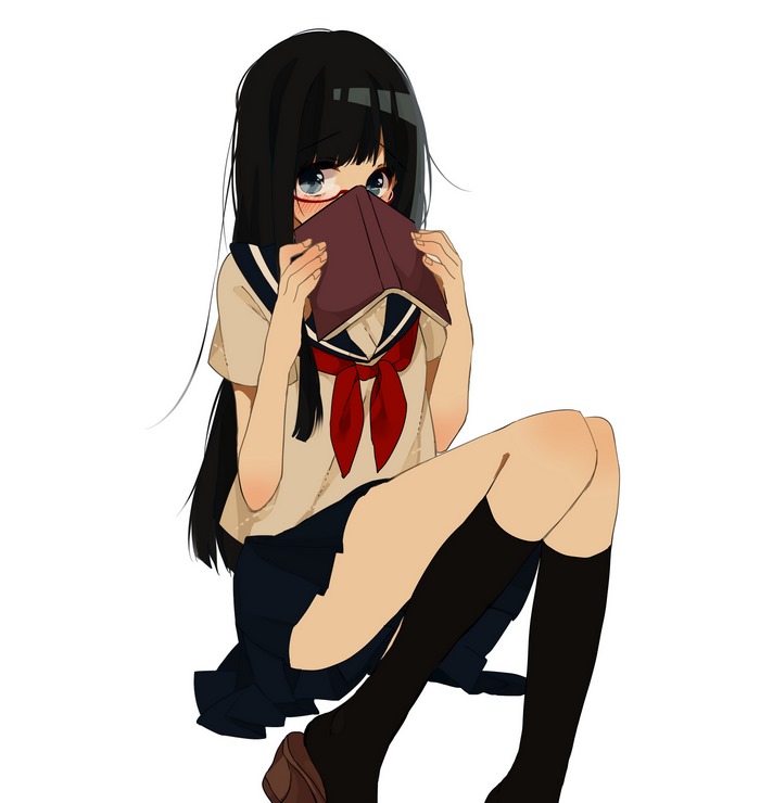 Anime girl in school uniform holding a book