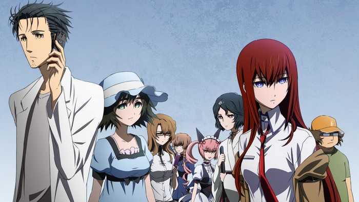 Steins;Gate characters including Okabe Rintarou and Makise Kurisu