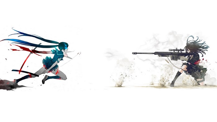 Anime girl with katana vs anime girl with sniper rifle