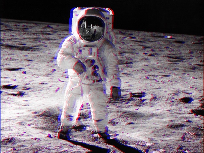 Astronaut on the Moon 3D Anaglyph