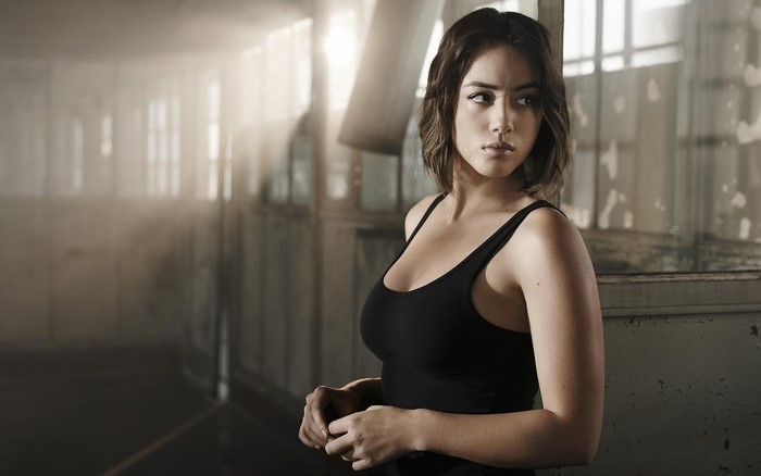 Chloe Bennet as Daisy Johnson in a black tank top