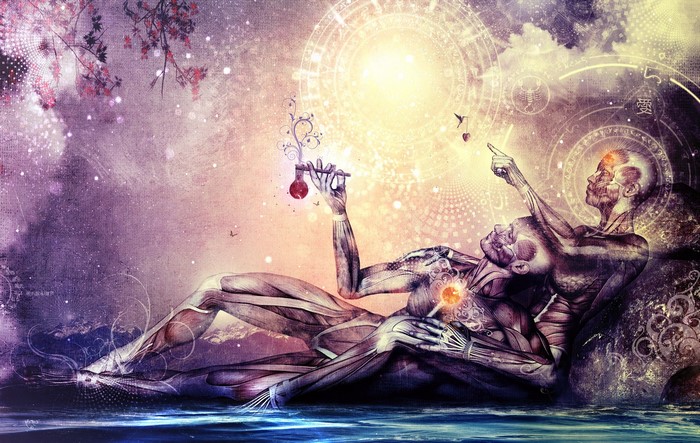 Spiritual sacred geometry with anatomical figures