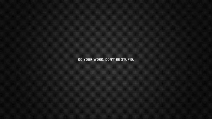 Do Your Work. Don't Be Stupid. Text