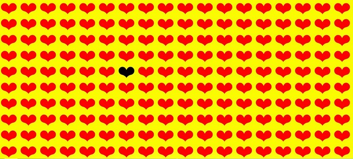 Black heart among red hearts