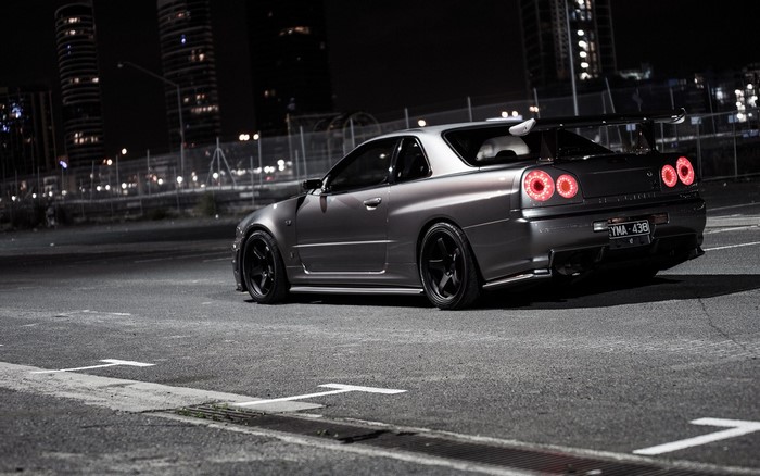 Nissan Skyline R34 GT-R JDM Tuner Car at Night