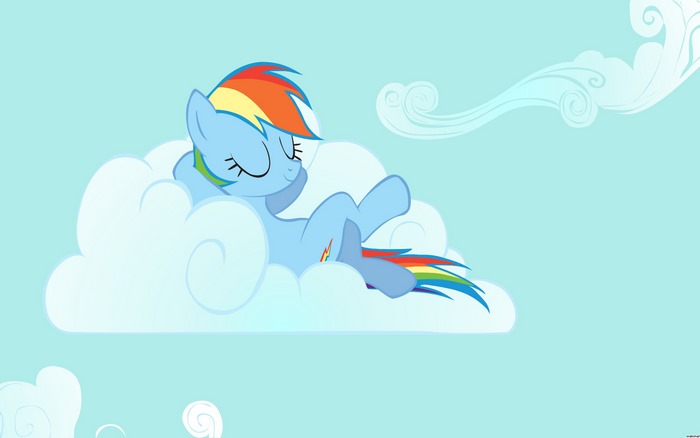 Rainbow Dash from My Little Pony resting on a cloud