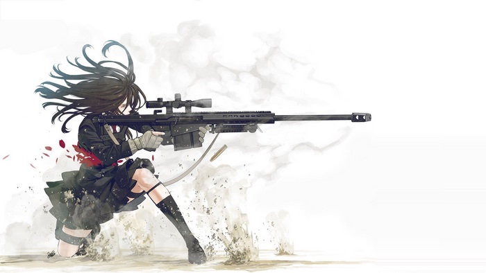 Anime girl with sniper rifle firing