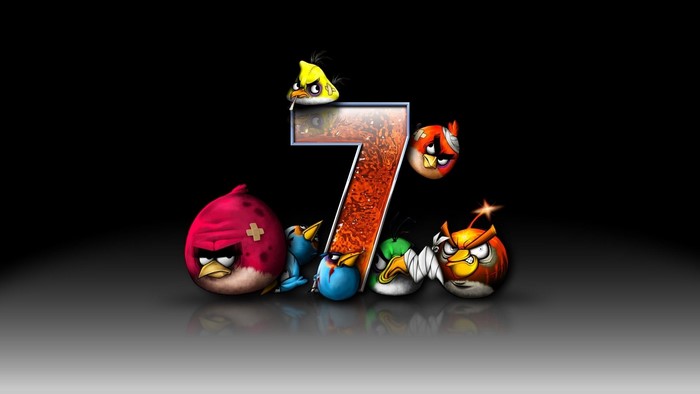 Angry Birds characters with Windows 7 logo