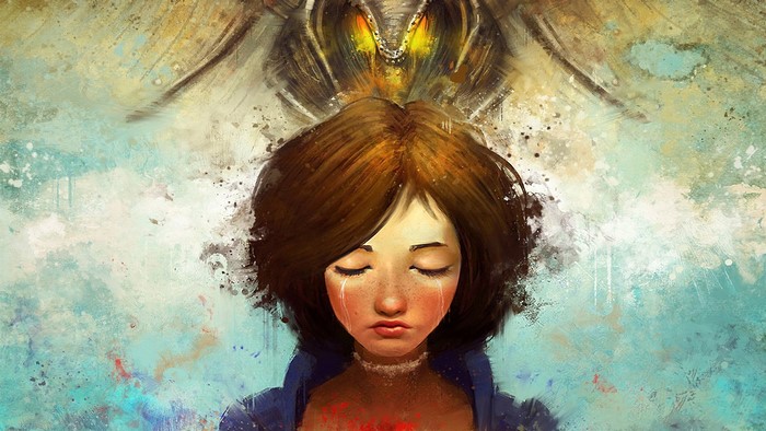 Elizabeth from Bioshock Infinite with a creature above