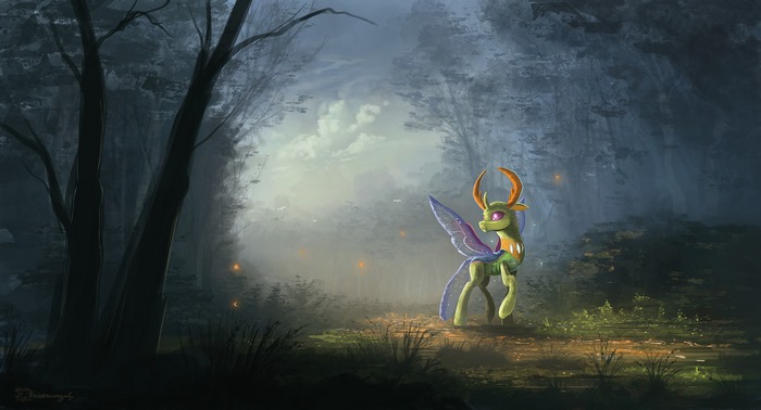 Changeling from My Little Pony in a dark forest