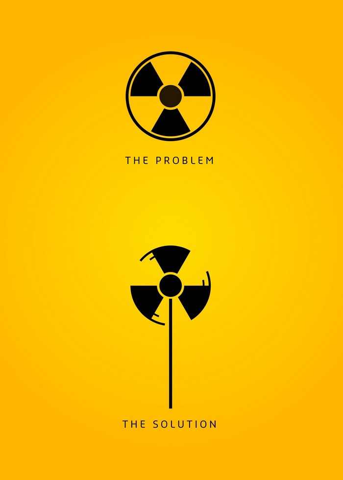 Radioactive symbol and wind turbine