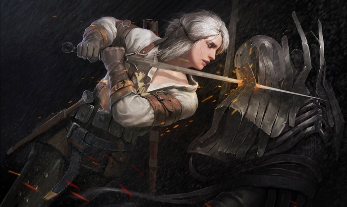 Ciri from The Witcher fighting a knight