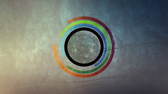 Mercury planet with colorful rings on textured background