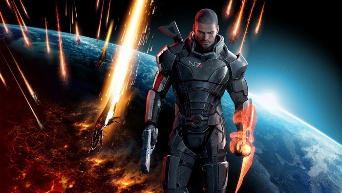 Commander Shepard from Mass Effect 3 in space