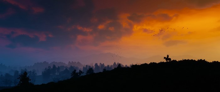 Geralt of Rivia from The Witcher 3 Wild Hunt at sunset