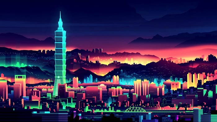 Colorful cityscape of Taipei, Taiwan at night