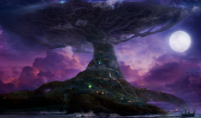 Teldrassil World Tree from World of Warcraft at night