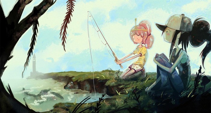 Princess Bubblegum and Marceline fishing in Adventure Time