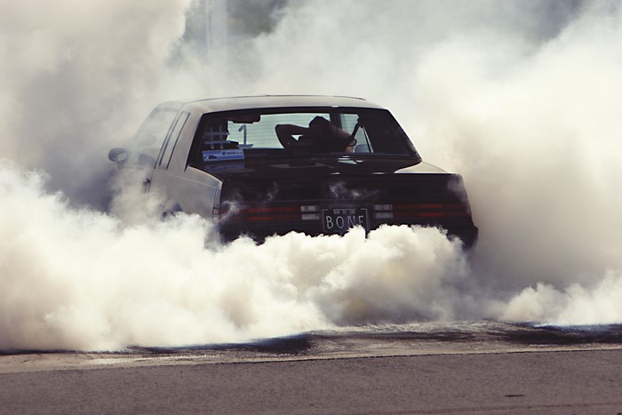 Car doing a burnout in smoke