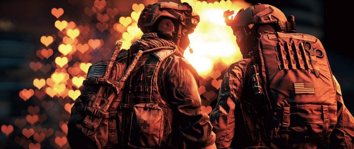 Soldiers in Battlefield 4 with heart-shaped bokeh