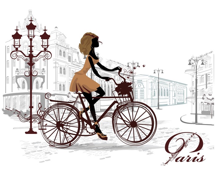 Woman riding a bicycle in Paris