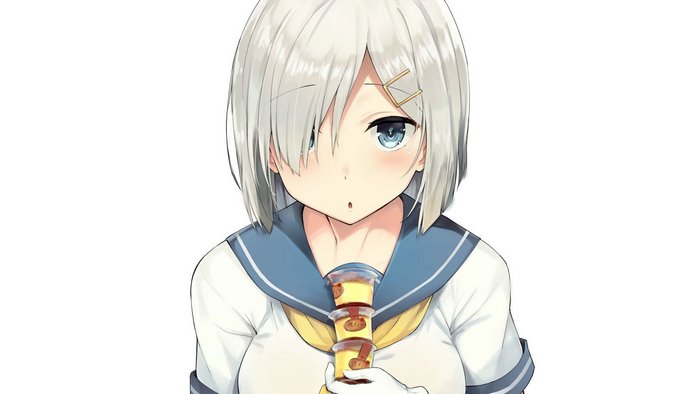 Hamakaze from Kantai Collection holding pudding cups
