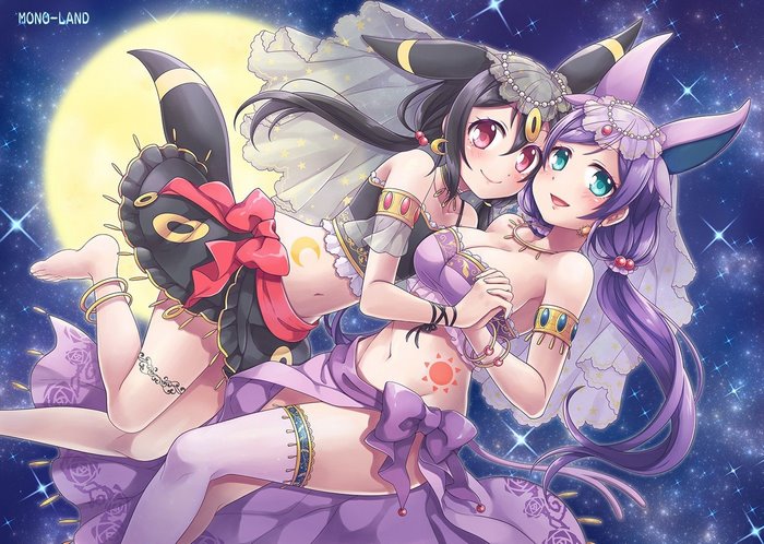 Umbreon and Espeon from Pokemon in Belly Dancing Outfits