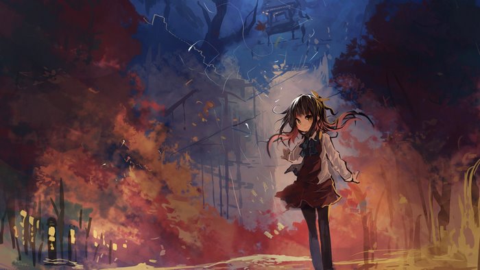 Anime girl with brown hair in a red dress
