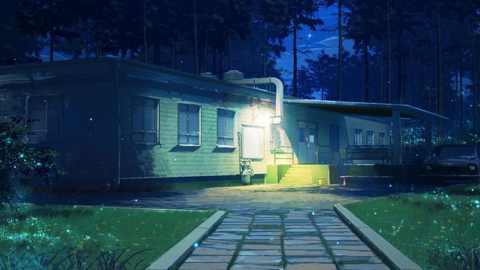 Everlasting Summer anime house at night