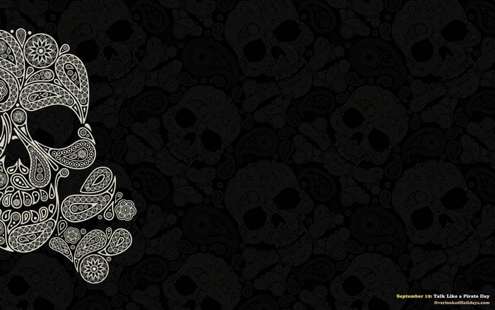 Paisley Skull Pattern with Pirate Day Text