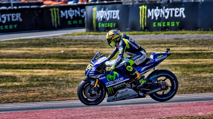 Valentino Rossi on a Yamaha Movistar motorcycle